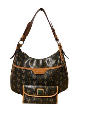 Dooney & Bourke Brown Logo Hobo Shoulder and Matching Wallet